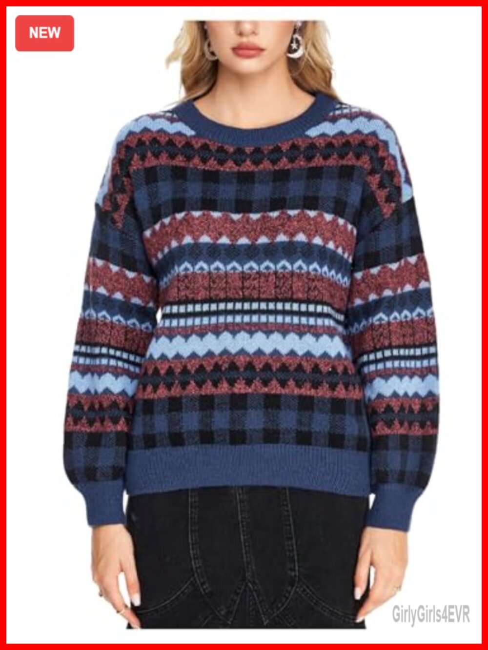 Plus Size Grunge Punk Print Long Sleeve Pullover Sweater Top